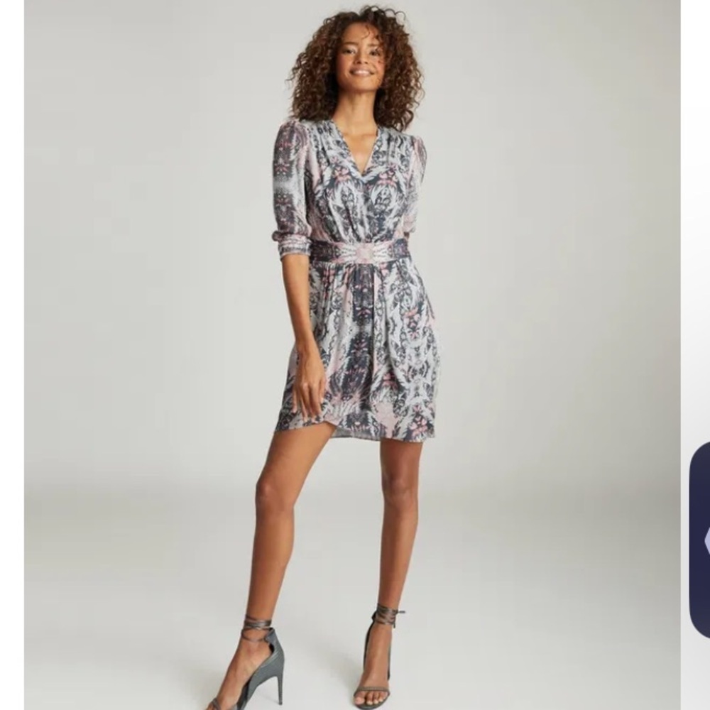 REISS Lacey Gray Paisley Mini Dress Size 2
